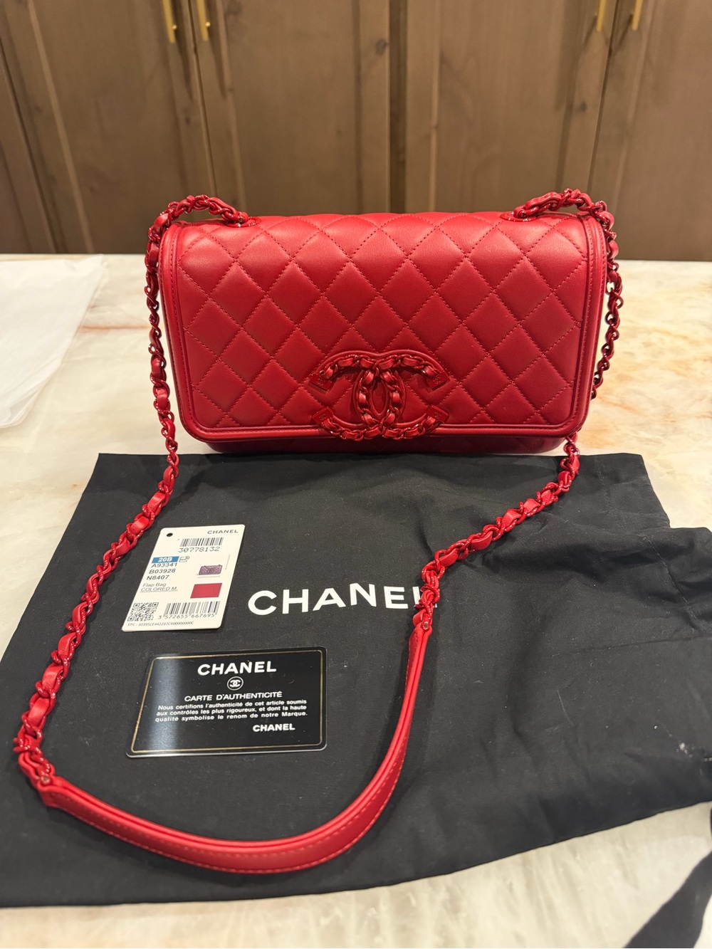 Chanel Red Quilted Leather Flap Bag